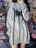 Graue Letter Print Hoodie für FrauenGrunge-inspirierter