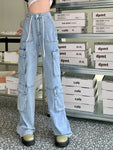 Cargo-Jeans im Retro-Stil mit Weitem Bein und Schnürung