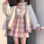 Kawaii Fashion Pink Cardigan Women Harajuku Knitted Sweater Cute Bow Heart