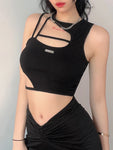 Schwarzes Cut-Out Crop-Top