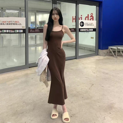 Sexy Kleid im koreanischen Stil in braun