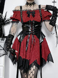 Gothik-Viktoriaans Kleid in Schwarz-Rot mit Korsett-Detail