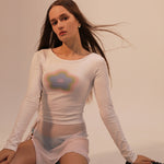 Soft-girl-T-Shirt in Weiß mit psychedelischem Blumenmuster