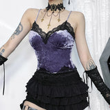 Gothic Top aus Samt mit Spitzen