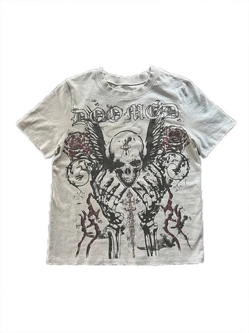 Gothic-Skull-T-Shirt mit großem Print - Oversize Rundhals