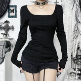 Cyber Goth Oberteil mit Spitzen Patchwork und Kreuzmotiv
