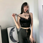 Gothic Crop Top mit Spitzenrand  Sexy schwarzeKorsett