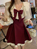 Alternatives Gothic-Lolita-Kleid mit Rüschen und Schleifen in Weinrot