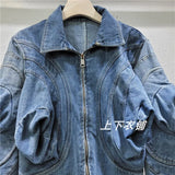 E-Girl Denim Jacke mit Puffärmeln gewaschener