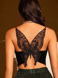Top Egirl sexy Butterfly Embroidery Mesh Velvet Cami für Frauen