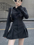 Schwarzes Hemdkleid Damen elegant Vintage Langarm