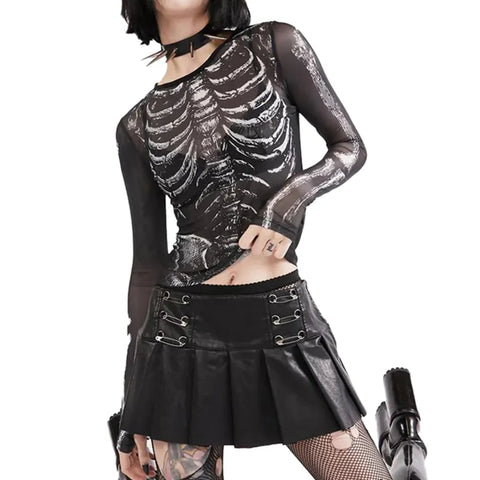 Gothic Langarmshirt mit Skelettmuster für Damen