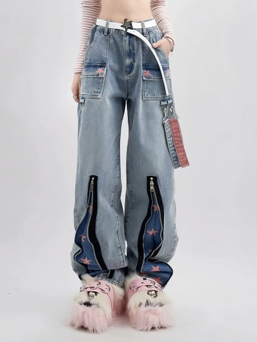 Y2K Weite Jeans mit Sternen-Muster