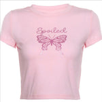 Süße Harajuku E-Girl T-Shirts in Rosa mit Glitzer-Schmetterling
