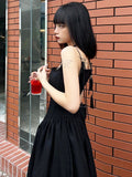 Elegante Lolita Gothic Kleid Bodycon Spitzen-Schnürung Schwarz Sling Partywear