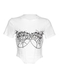 Weißes Crop-Top mit schwarzem Gothic Letter Print