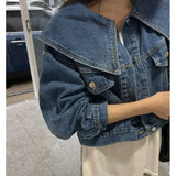 Denim-Jacke im Soft-Girl-Stil mit lässigem Umlegekrage