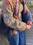 Ethno-Boho Damenjacke mit Blumenprint und Kontrasttaschen 2024