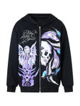 Übergroßer Reißverschluss-Kapuzenpulli gothic skull purple print