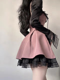 Fit-und Flare-Spitze Panel Langarm rosa Mesh Mini Kleid