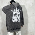 Oversize Gothic Hoodie mit Skelett-Druck in Grau