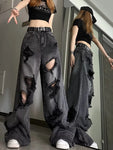 Hochtaillierte Wide Leg Jeans im Grunge-Stil mit Rissen für edgy Look
