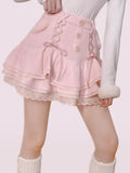 Kawaii Lolita Minirock in Rosa Winterliche Eleganz mit Spitzen und Rüsche