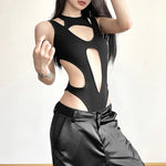 Sexy Gothic Hollow Out Bodysuit für Frauen Backless High Cut Techwear