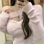 Süßer rosa Pullover für Frauen Offene Schultern im koreanischen Sti