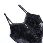 Schwarzes Gothic-Camisole mit Spitze und Jacquar