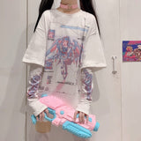Harajuku T-Shirt Frauen E-Girl Sommer Spalter Ärmel Harajuku T-Shirt