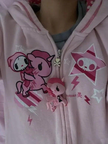 Y2K Zip-Up Hoodie im Kawaii-Style mit Persönlichkeitsdruck