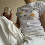 Harajuku Sternenmuster T-Shirt Weißes Y2K-Top im Fairycore-Stil