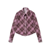 Y2K Karo-Chiffon-Bluse für Damen