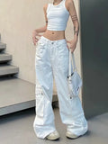 Weiße Baggy Cargo Jeans im Y2K-Stil – Kpop-Hosen für Frauen