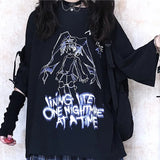 Blaues und schwarzes Gothic T-Shirt mit Anime-Print