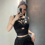 Gothic Two-Piece Outfit mit Mesh Cut-out Korsett Top und Skirt Set