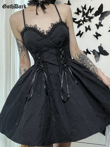Tie Up Gothic Elegantes Frauen Kleid