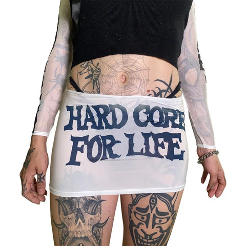 Cyber y2k Minirock mit Slogan "hardcore for life" Low-Waist Style für Party