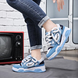 Stylische E-Girl Sneaker in Blau mit dicker Sohle