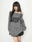 Gothic Oversized Strickpullover mit Freischnitten