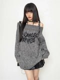 Gothic Oversized Strickpullover mit Freischnitten