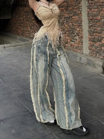 Y2K Baggy Jeans mit Fransen