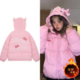 Kawaii Soft-Girl Baumwolljacke mit Katzenohren und Reißverschlus