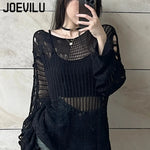 Hollow Knit Bluse Fühl dich im Gothic-Style luftiger Langarm-Pullover