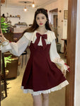 Alternatives Gothic-Lolita-Kleid mit Rüschen und Schleifen in Weinrot