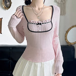 Zarter Strick Pullover im Lolita-Stil mit Schleifen-Dekor