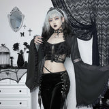 Frauen Gothic Lace Bell Sleeve Bluse