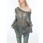 Lochmuster Pullover mit Off-Shoulder Schnit