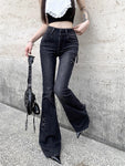 Gothic Flared Jeans mit Schleifen und Raw Edge Saum